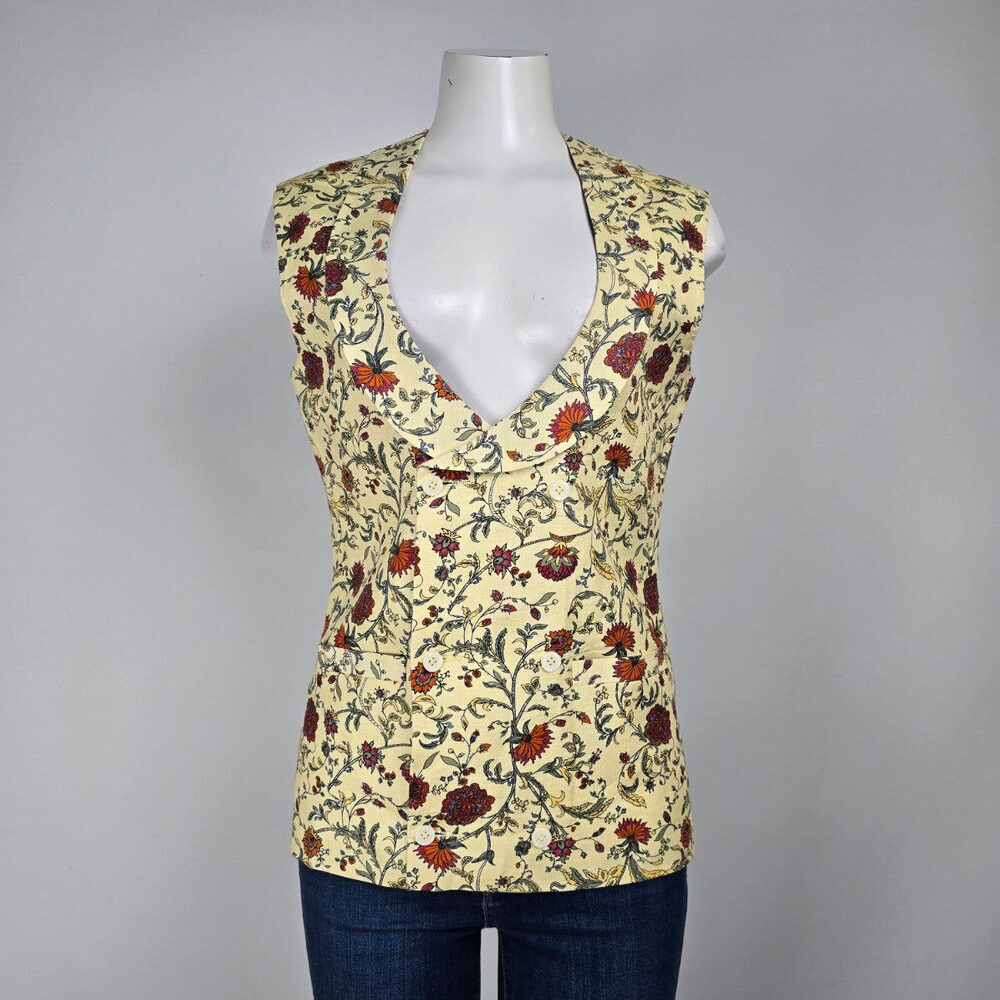 Yellow Floral Button Up Vest Size S/M
